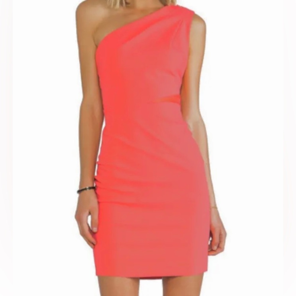 NEW Halston Heritage Coral pink one shoulder Short Dress XS X-Small. $325